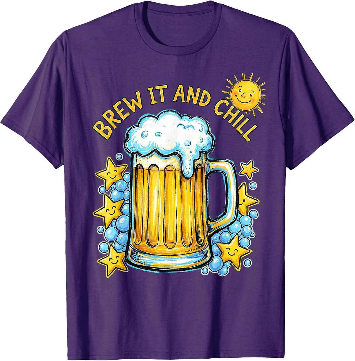 Men's Brew It and Chill Beer Lover Graphic Design T-Shirt - Purple