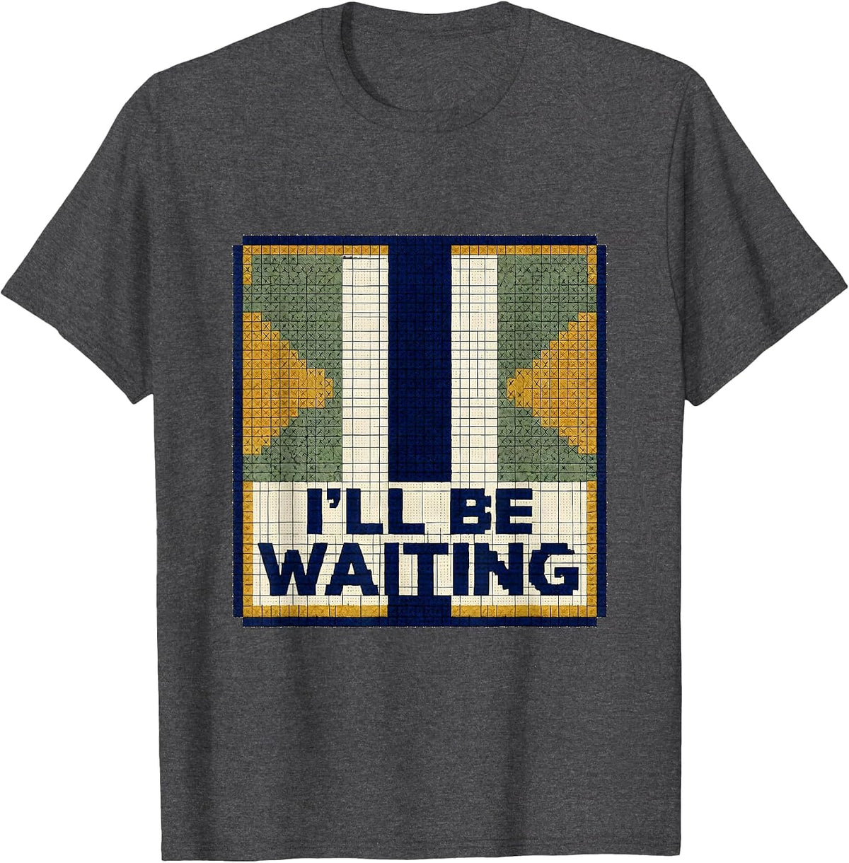 I'll Be Waiting Cross Stitch Thin Blue Line Police T-Shirt - Dark Heather Grey