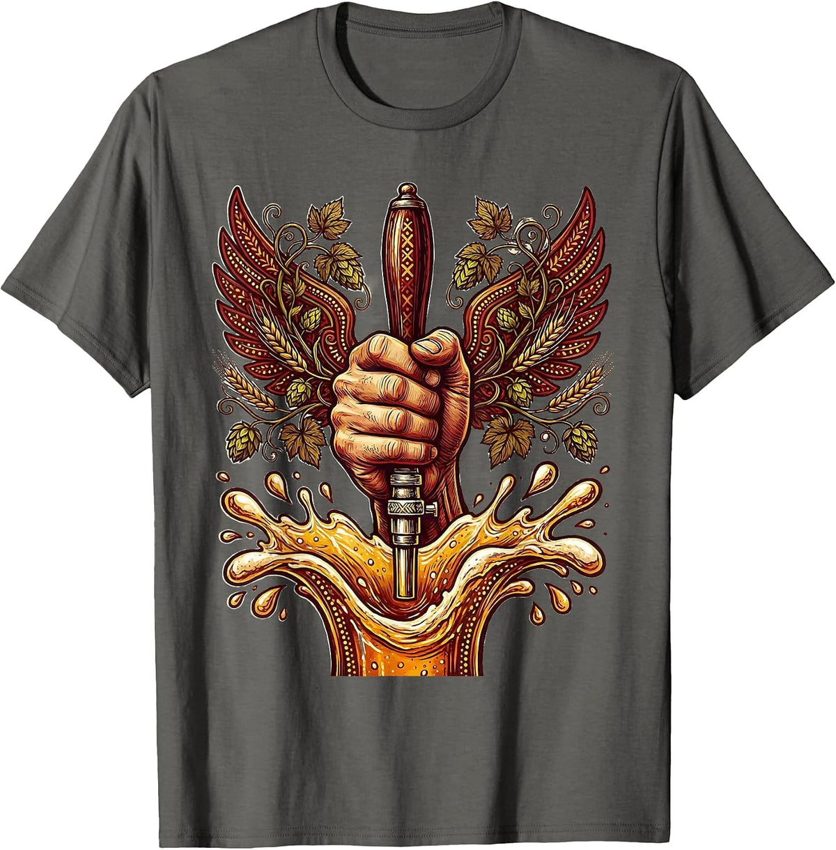 Men's Beer Tap Pull Splash Graphic Tee T-Shirt - Asphalt Grey