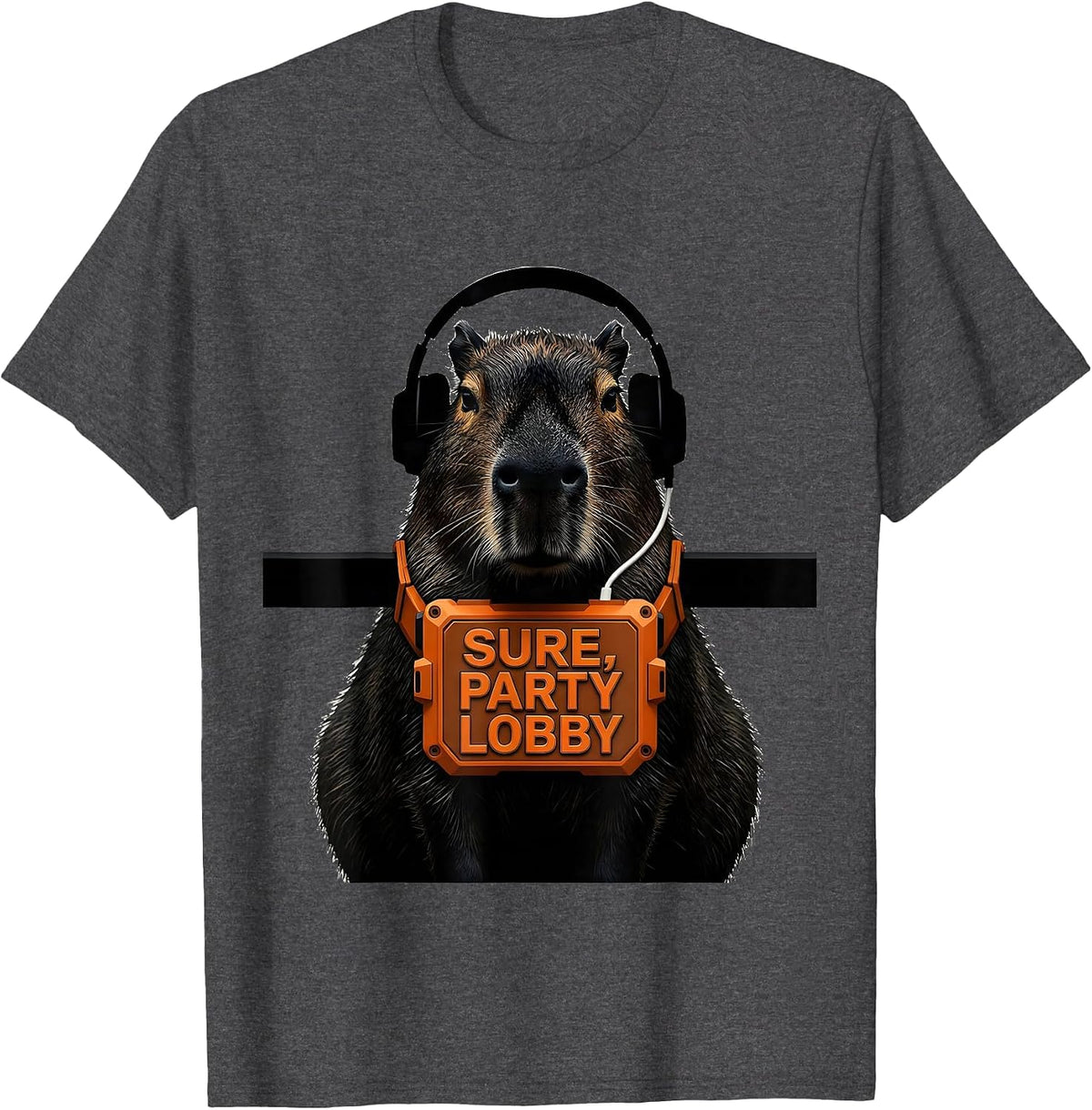 Sure, Party Lobby Brutalist Capybara Gamer Bruh Meme Humor T-Shirt - Dark Heather Grey