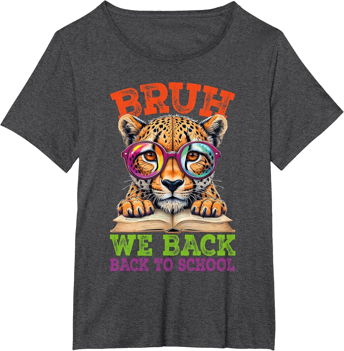 Bruh We Back Cheetah Back to School Teacher Boys Girls Kids T-Shirt - Dark Heather Grey