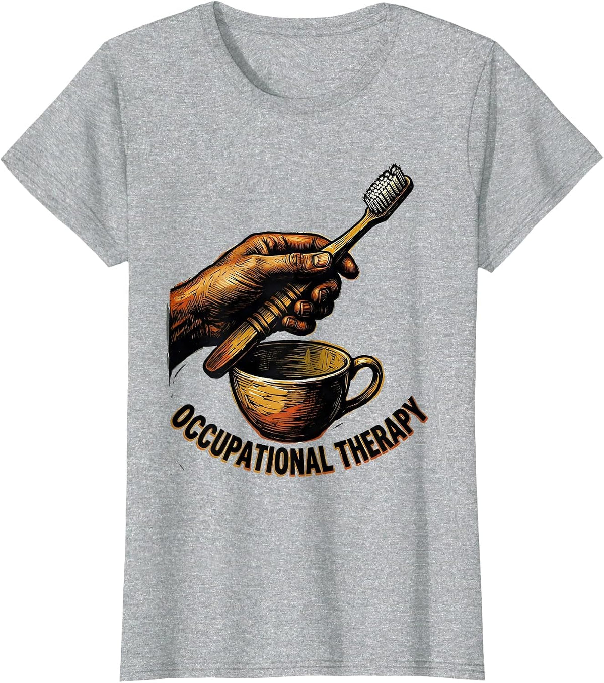 Women's Occupational Therapy Linocut Retro OT Month Gift T-Shirt - Heather Grey