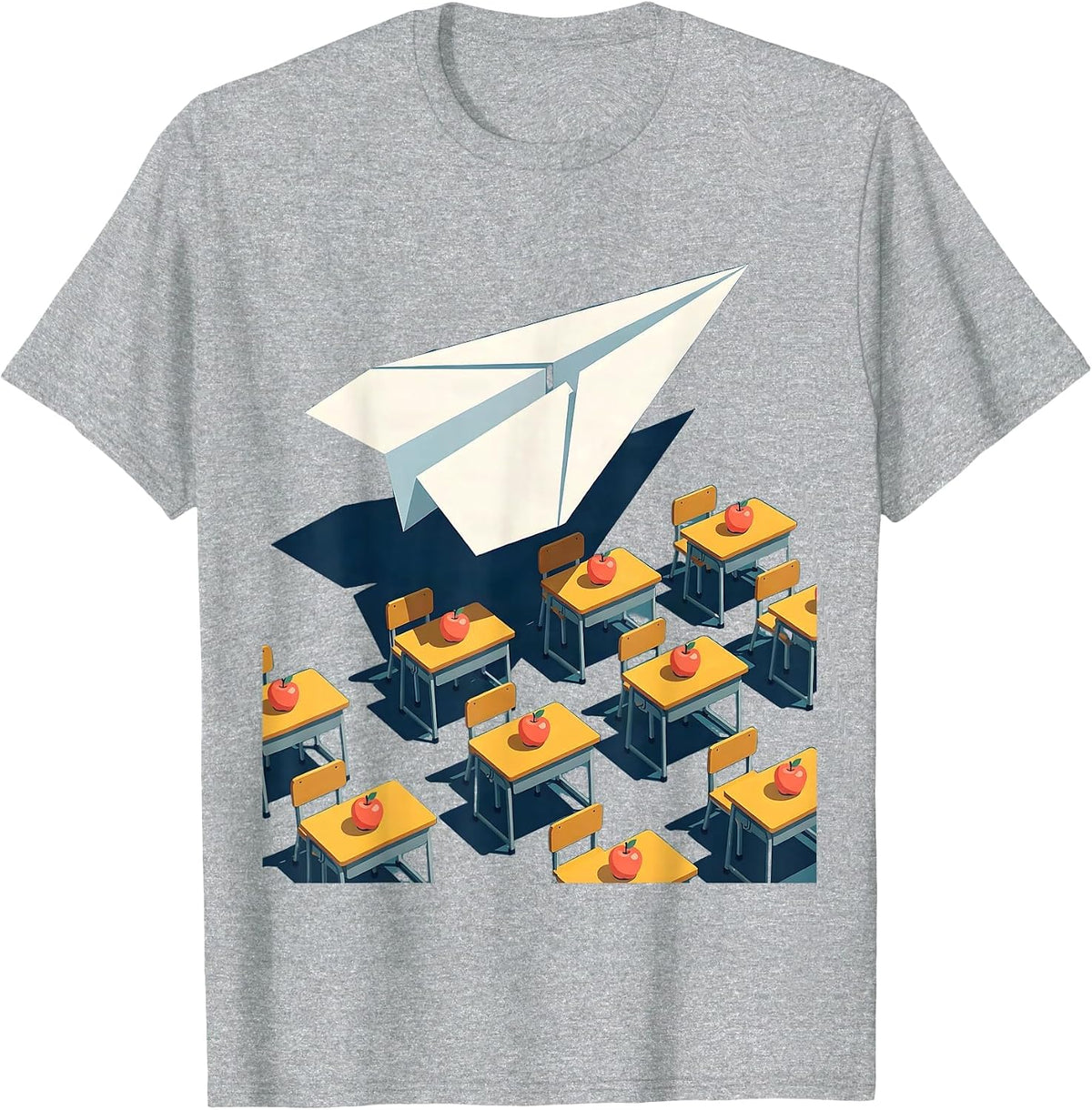 Men's First Grade Teacher Paper Airplane Classroom Art T-Shirt - Heather Grey