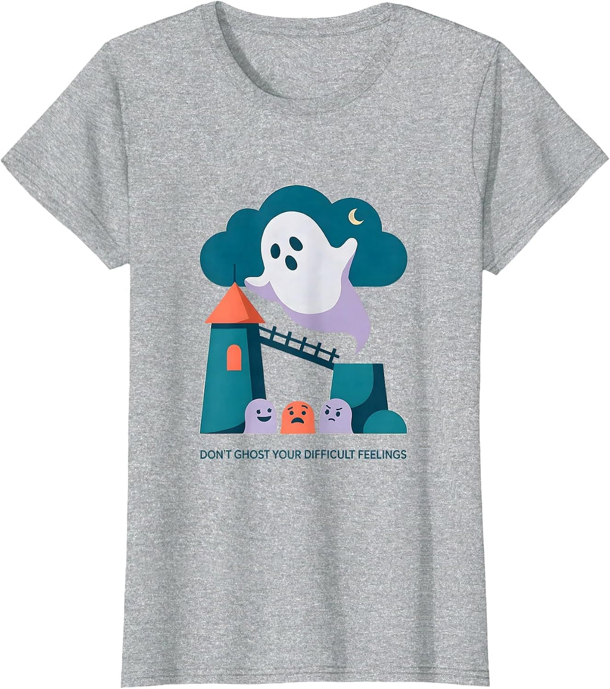 Don't Ghost Your Difficult Feelings Halloween Mental Health T-Shirt - Heather Grey