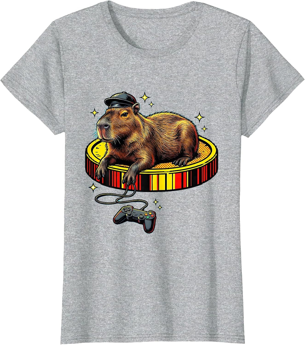 Capybara Pixel Arcade Gamer Humor Funny T-Shirt - Heather Grey
