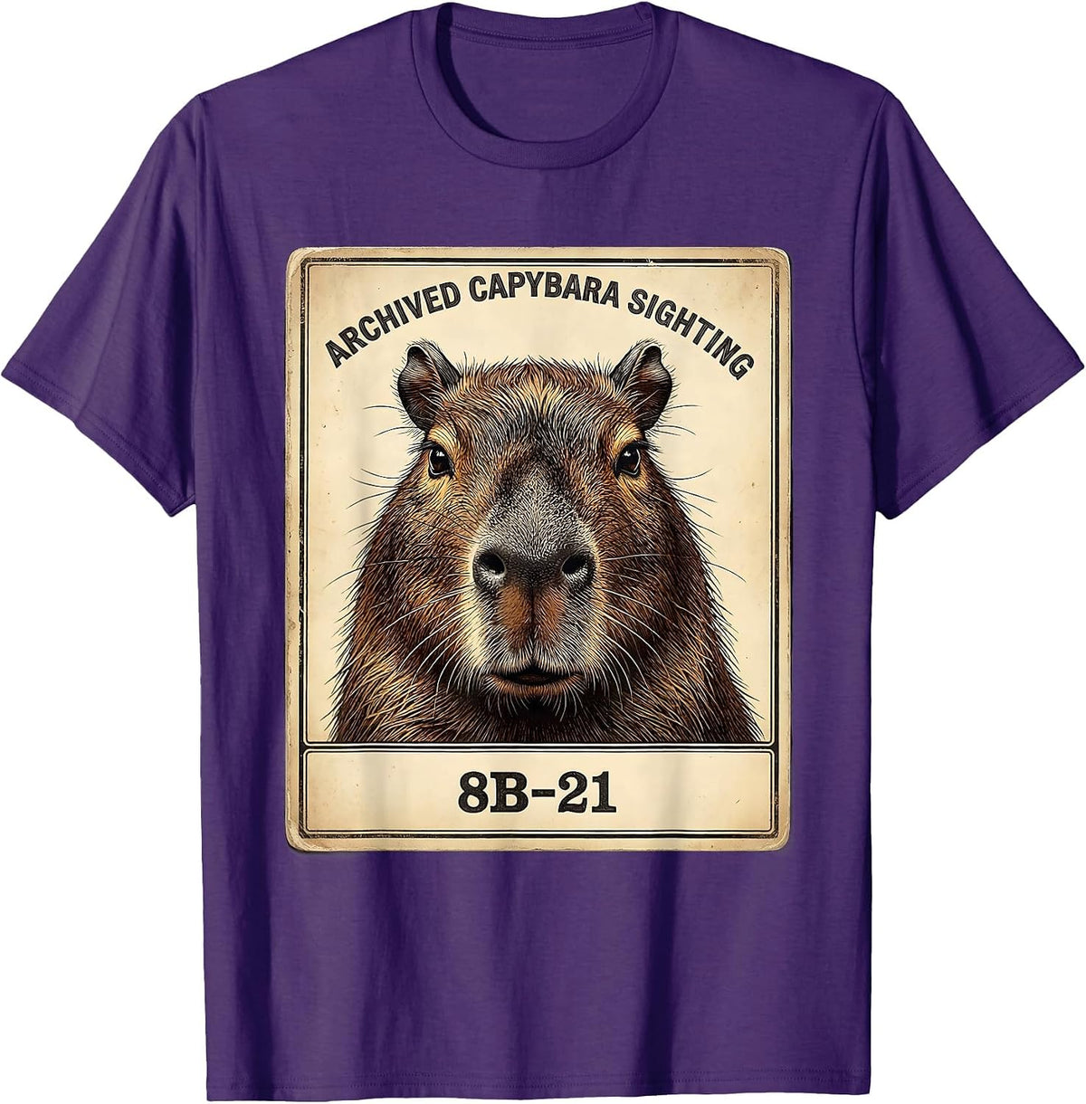 Men's Archived Capybara Sighting 8B-21 Funny Vintage Animal Meme T-Shirt - Purple