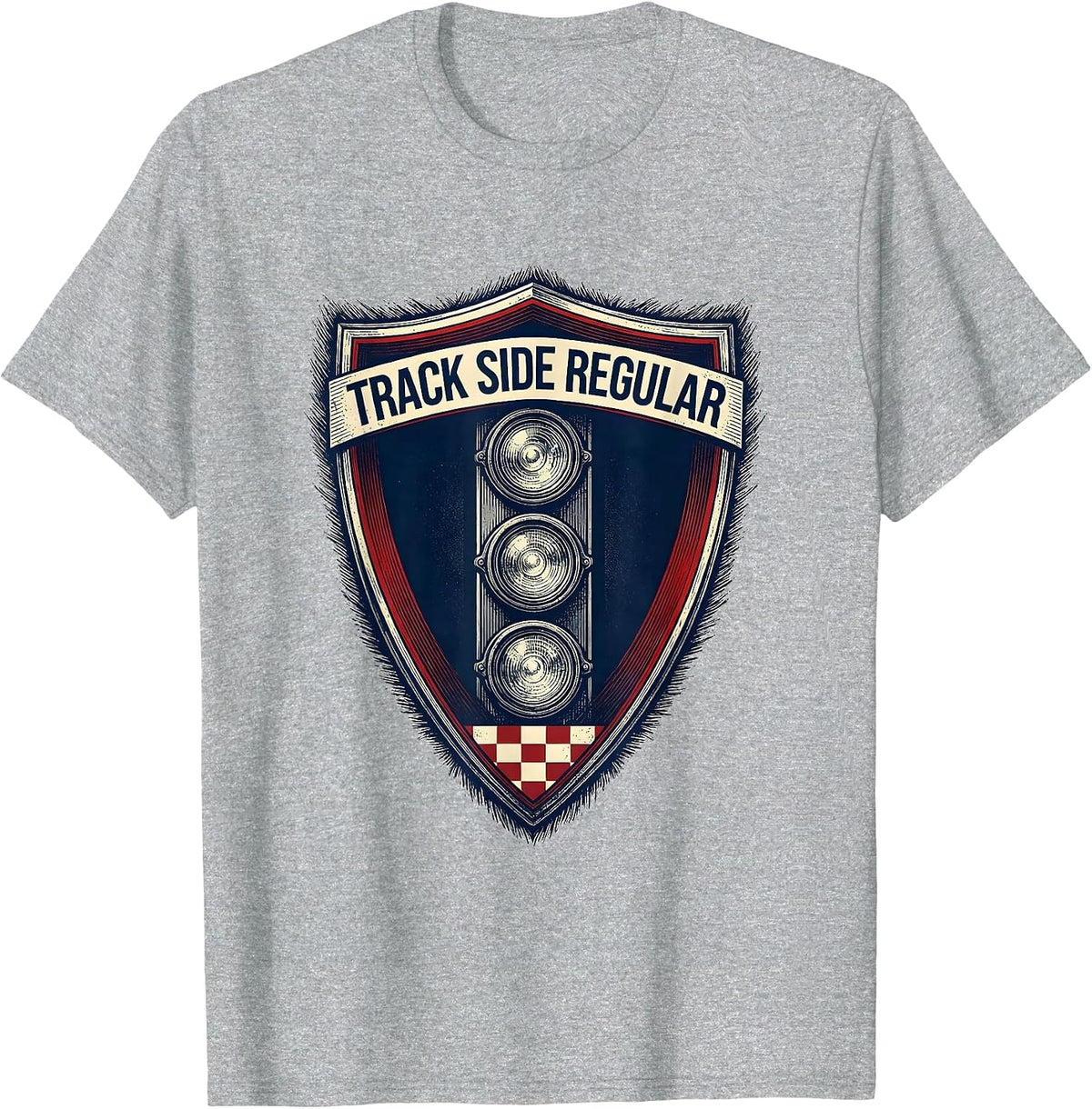 Men's Track Side Regular Patriotic Racing Fan Checkered Flag T-Shirt - Heather Grey