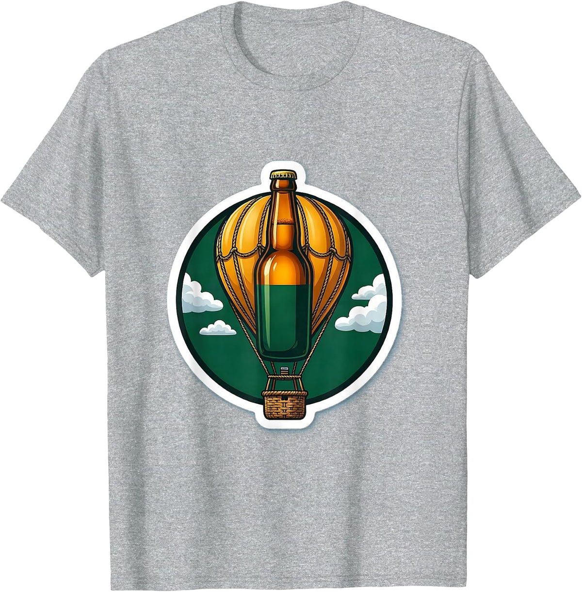 Men's Beer Bottle Hot Air Balloon Graphic Tee T-Shirt - Heather Grey