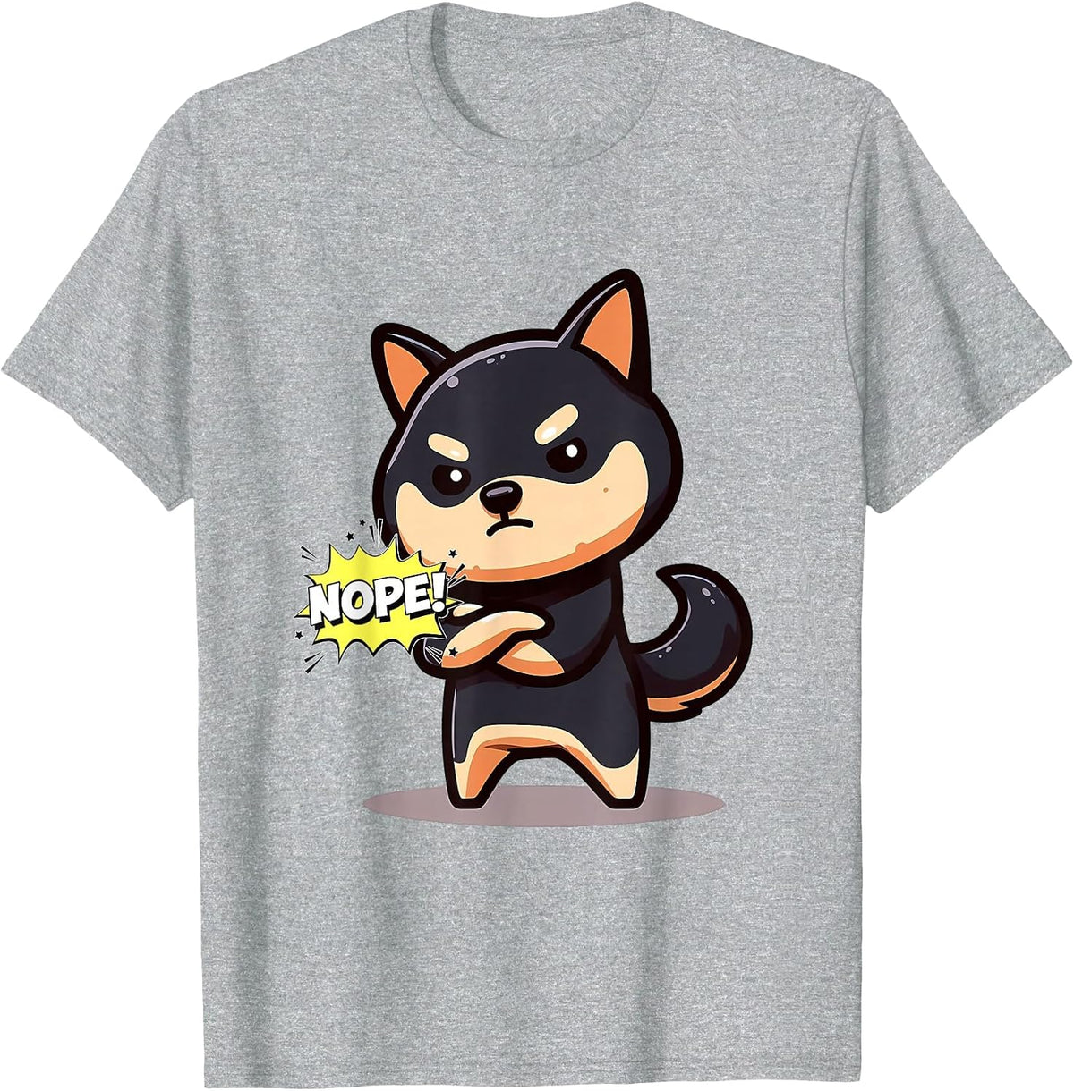 Nope Stubborn Black and Tan Shiba Inu T-Shirt - Heather Grey