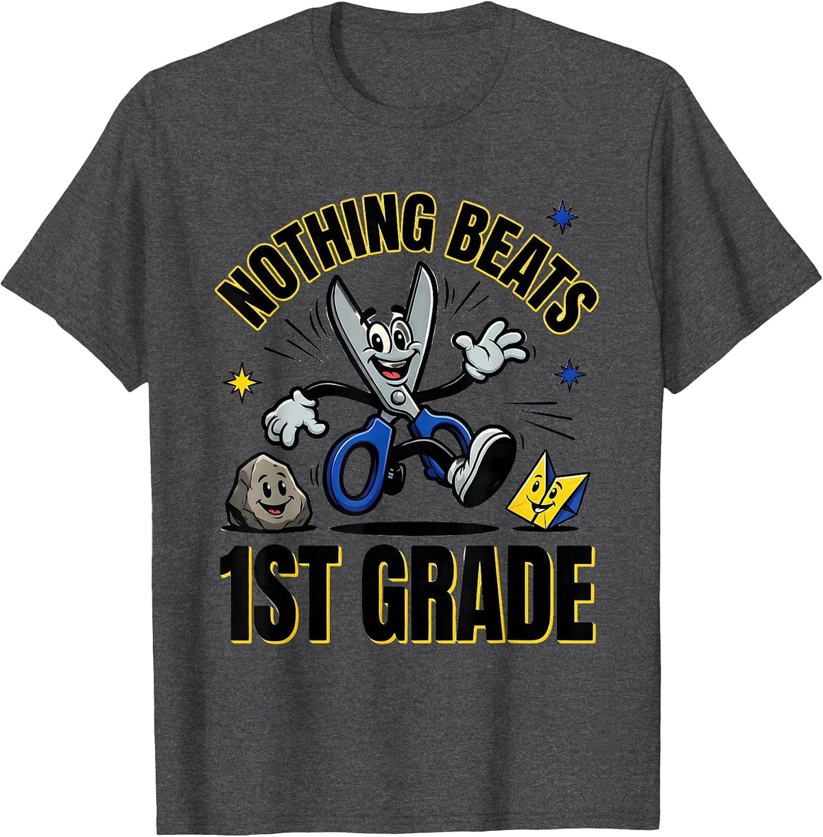 Nothing Beats 1st Grade Back to School Rock Paper Scissors T-Shirt - Dark Heather Grey