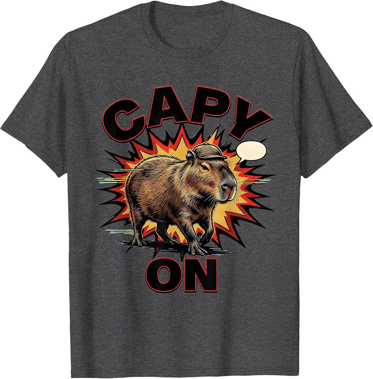 Men's Capy On Comic Book Funny Capybara Animal Meme Humor T-Shirt - Dark Heather Grey