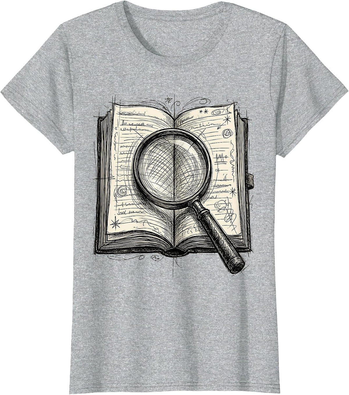 Women's English Teacher Open Book Magnifying Glass Design T-Shirt - Heather Grey