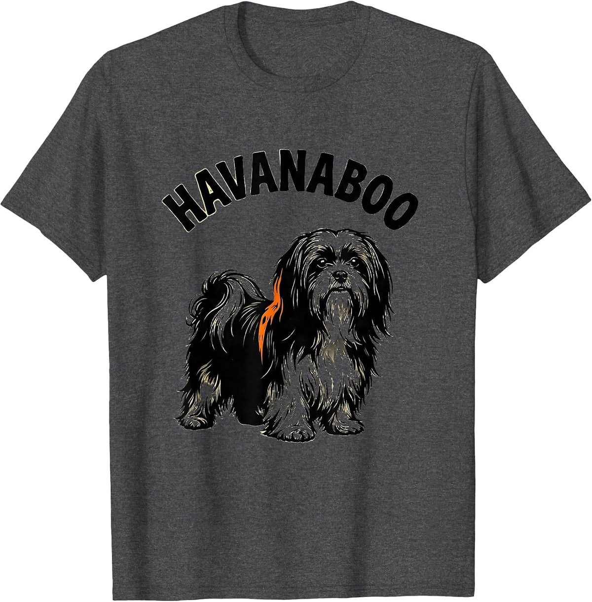 Havanaboo Silhouetted Havanese Ghost Pumpkin Halloween Dog T-Shirt - Dark Heather Grey