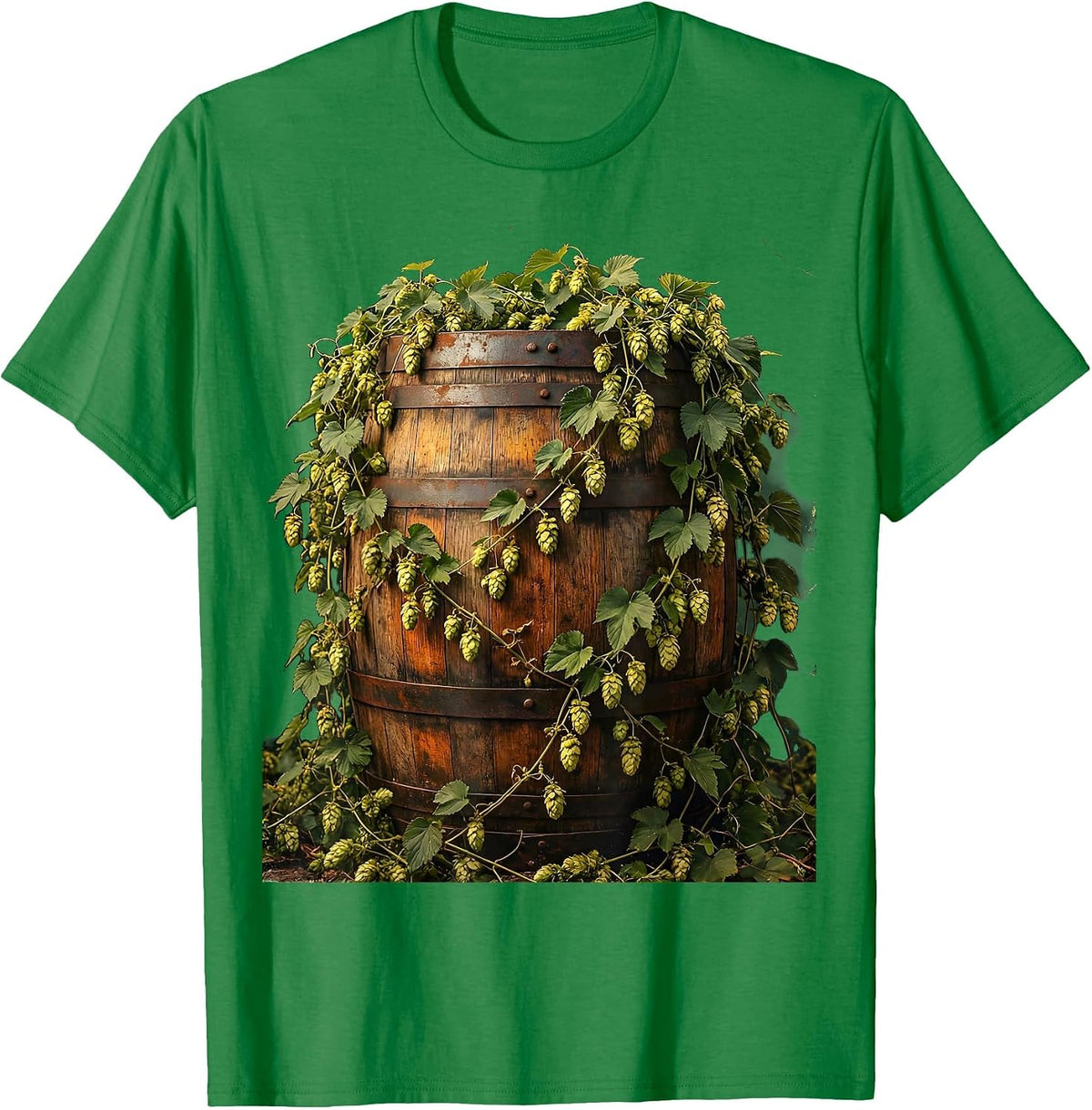 Men's Hop Vine Wrapped Barrel Craft Beer Illustration T-Shirt - Kelly Green