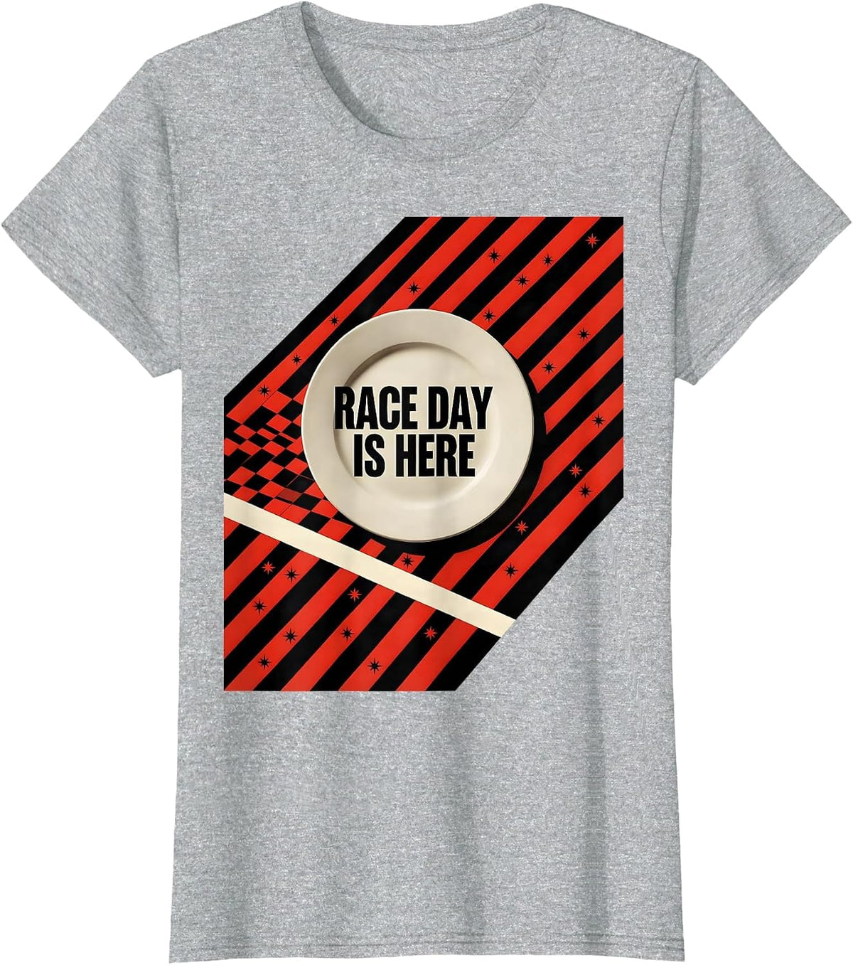 Women's Race Day Is Here Constructivist Poster Drag Racing Patriot T-Shirt - Heather Grey