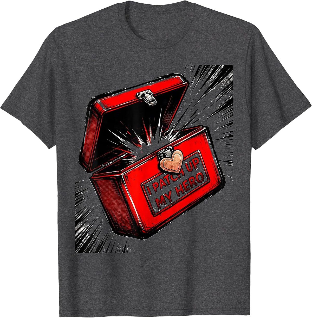 I Patch Up My Hero Comic Book First Responder Spouse T-Shirt - Dark Heather Grey