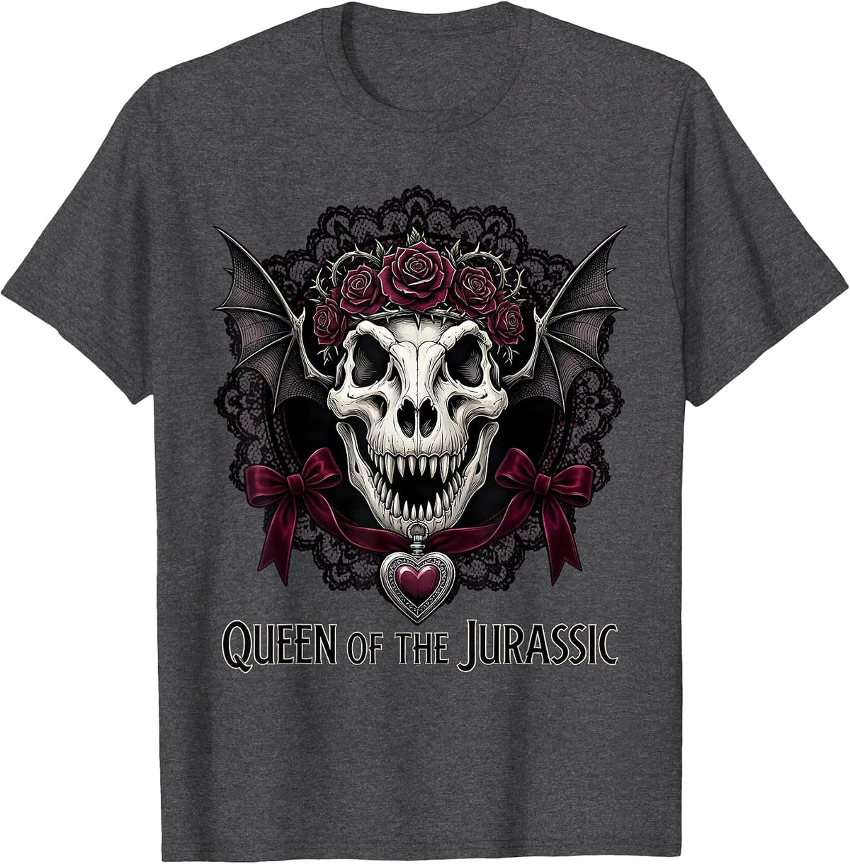 Queen of the Jurassic Bold Dinosaur Design T-Shirt - Dark Heather Grey