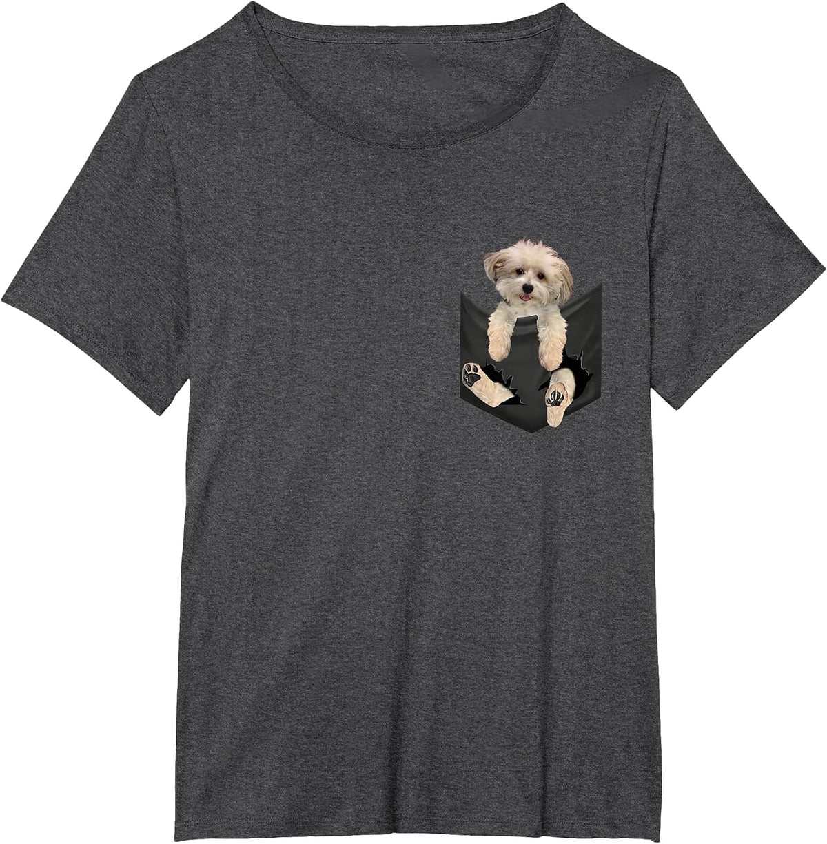 Havanese Dog in Pocket, Havanezer Puppy Peeking T-Shirt - Dark Heather Grey