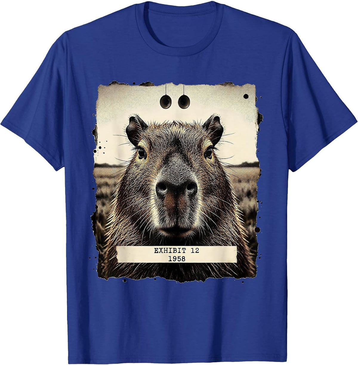EXHIBIT 12 / 1958 Funny Capybara UFO Alien Abduction Vintage T-Shirt - Royal Blue