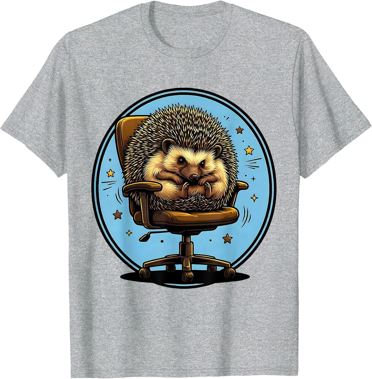 Men's Funny Hedgehog Rolled Up on Office Chair T-Shirt - Heather Grey