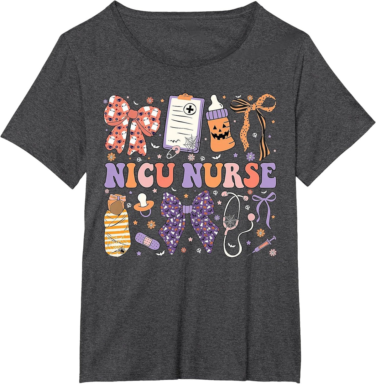 Neonatal Intensive Care Unit Coquette NICU Nurse Halloween T-Shirt - Dark Heather Grey