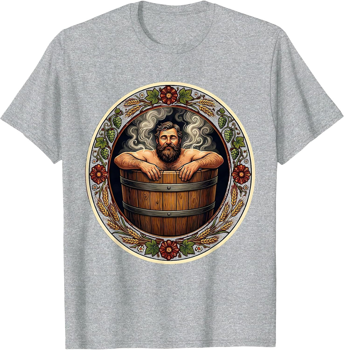 Men's Bearded Barrel Hot Tub Beer Relaxation Graphic T-Shirt - Heather Grey
