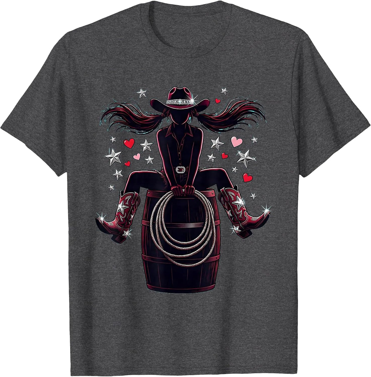 Young Cowgirl Barrel Racing Illustration T-Shirt - Dark Heather Grey