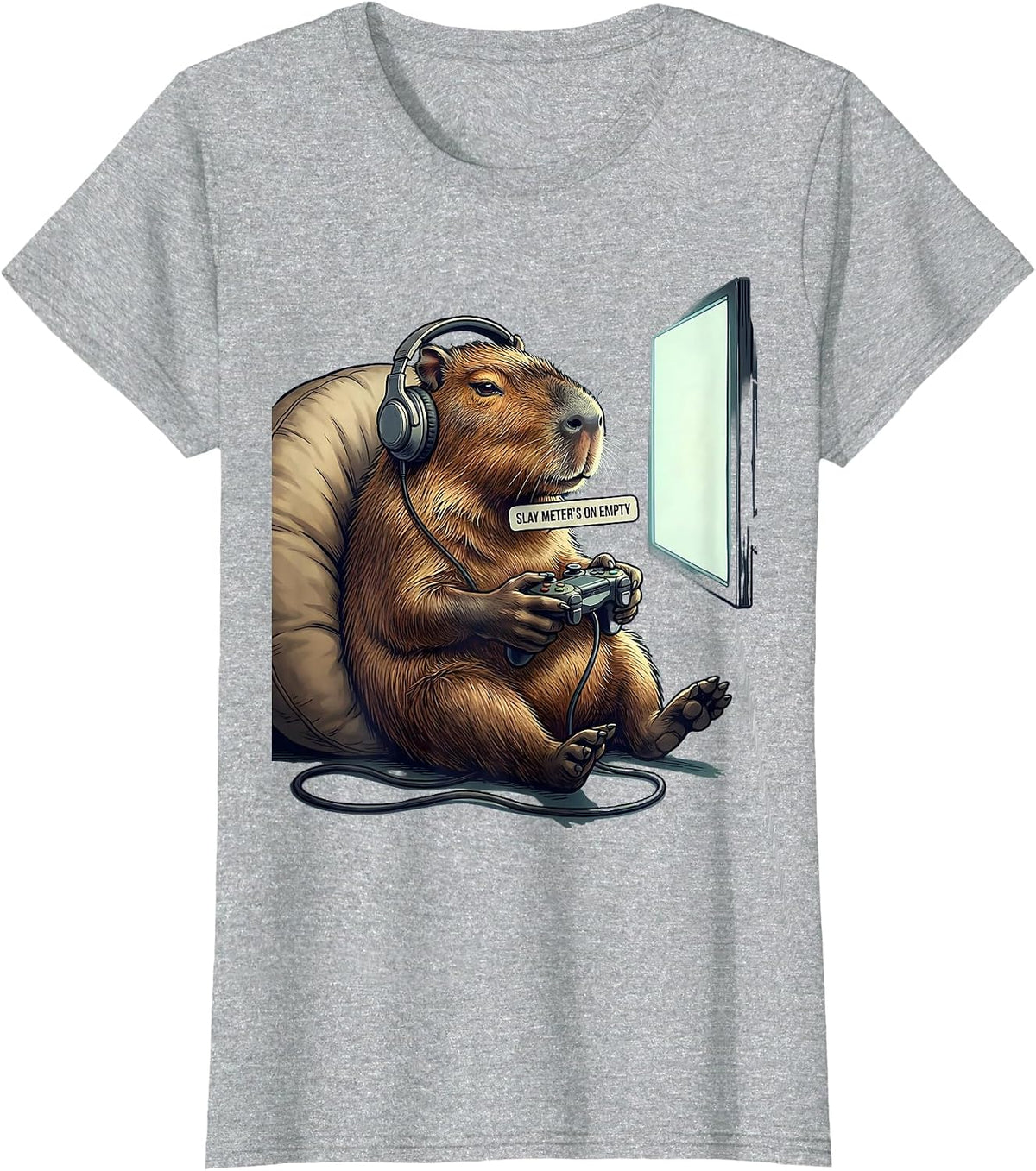 Women's Slay Meter's On Empty Funny Capybara Gamer Meme Humor T-Shirt - Heather Grey