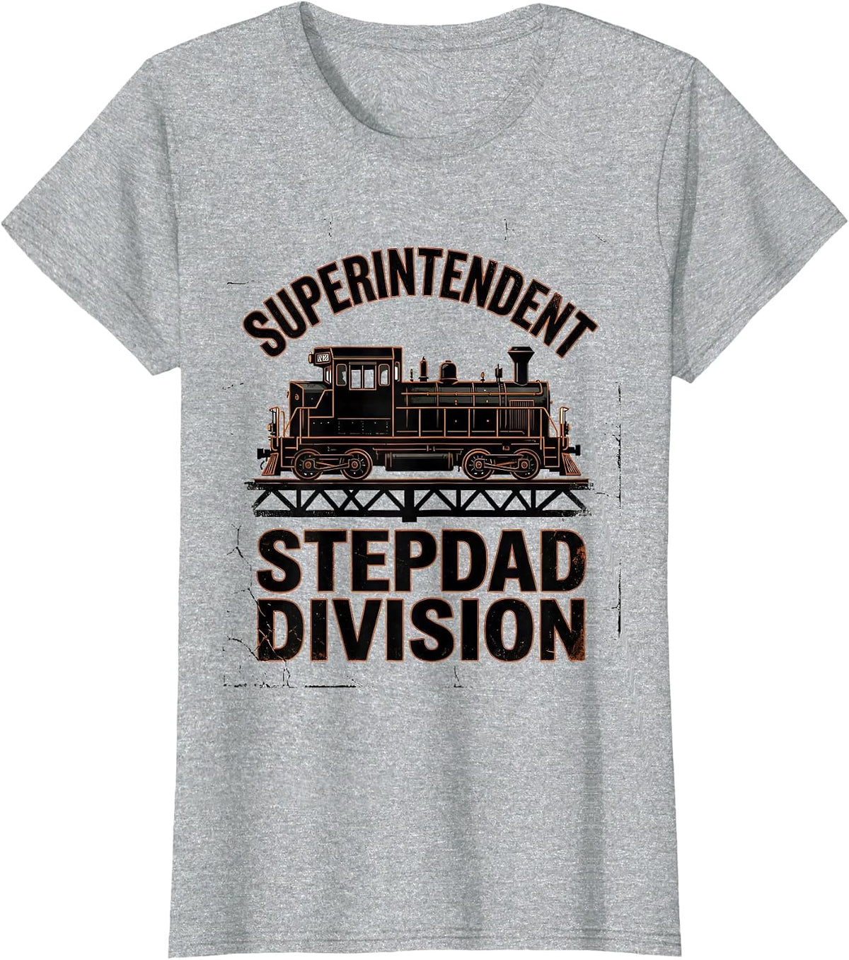 Superintendent Stepdad Division Distressed Train Enthusiast T-Shirt - Heather Grey