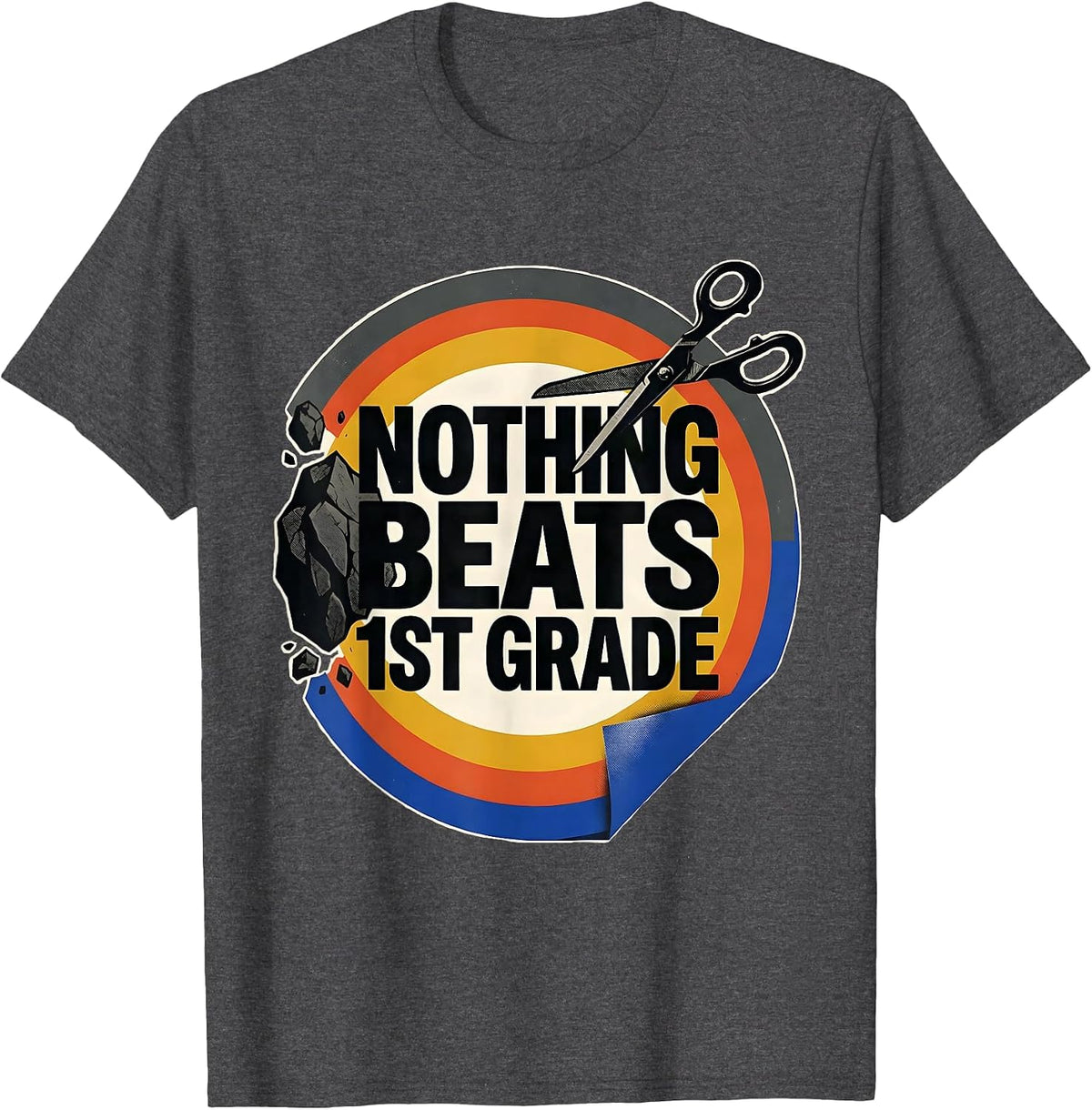 Men's Nothing Beats 1st Grade Back to School Rock Paper Scissors T-Shirt - Dark Heather Grey