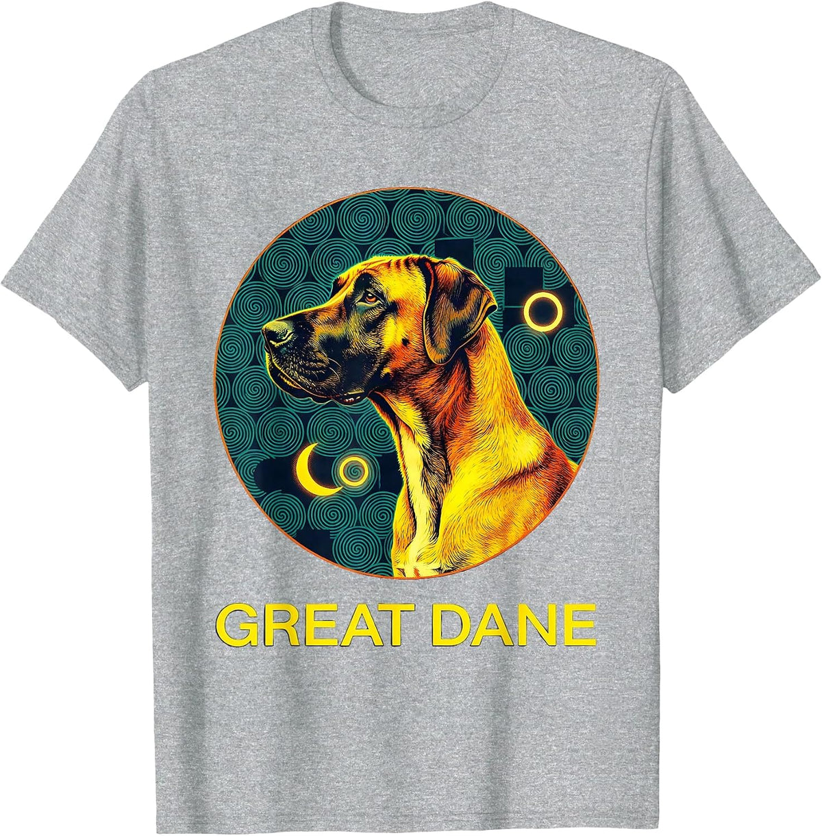 Men's GREAT DANE Risograph Van Gogh Starry Night Dog Breed T-Shirt - Heather Grey