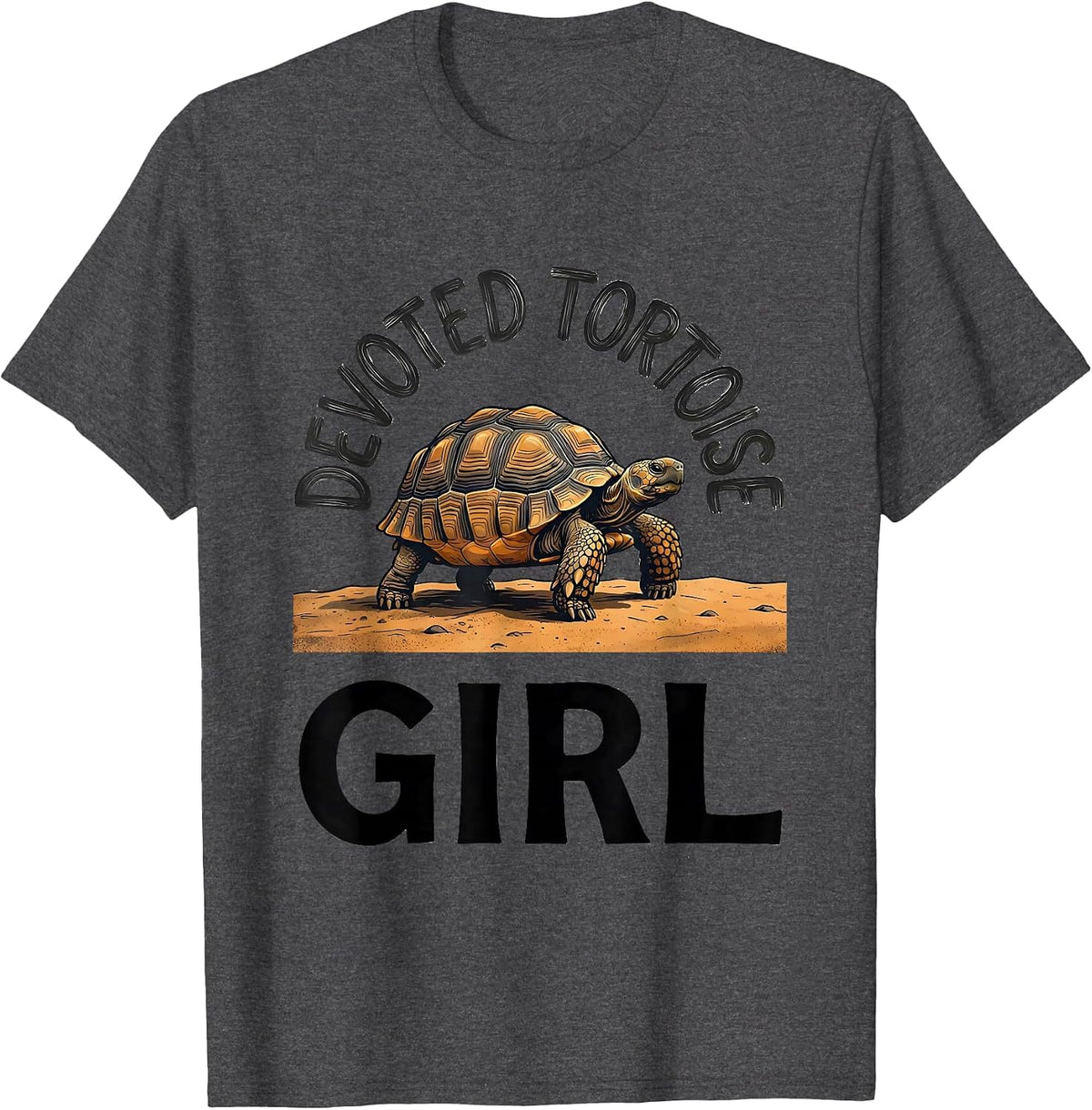 Men's Devoted Tortoise Girl Bold Typography Animal Lover Gift T-Shirt - Dark Heather Grey