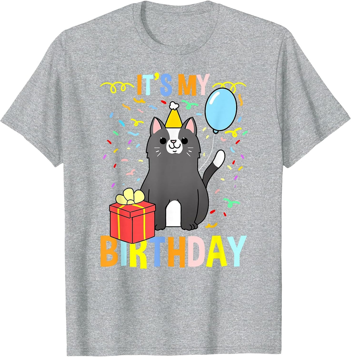 Its My Birthday Tuxedo Cat T-Shirt - Heather Grey