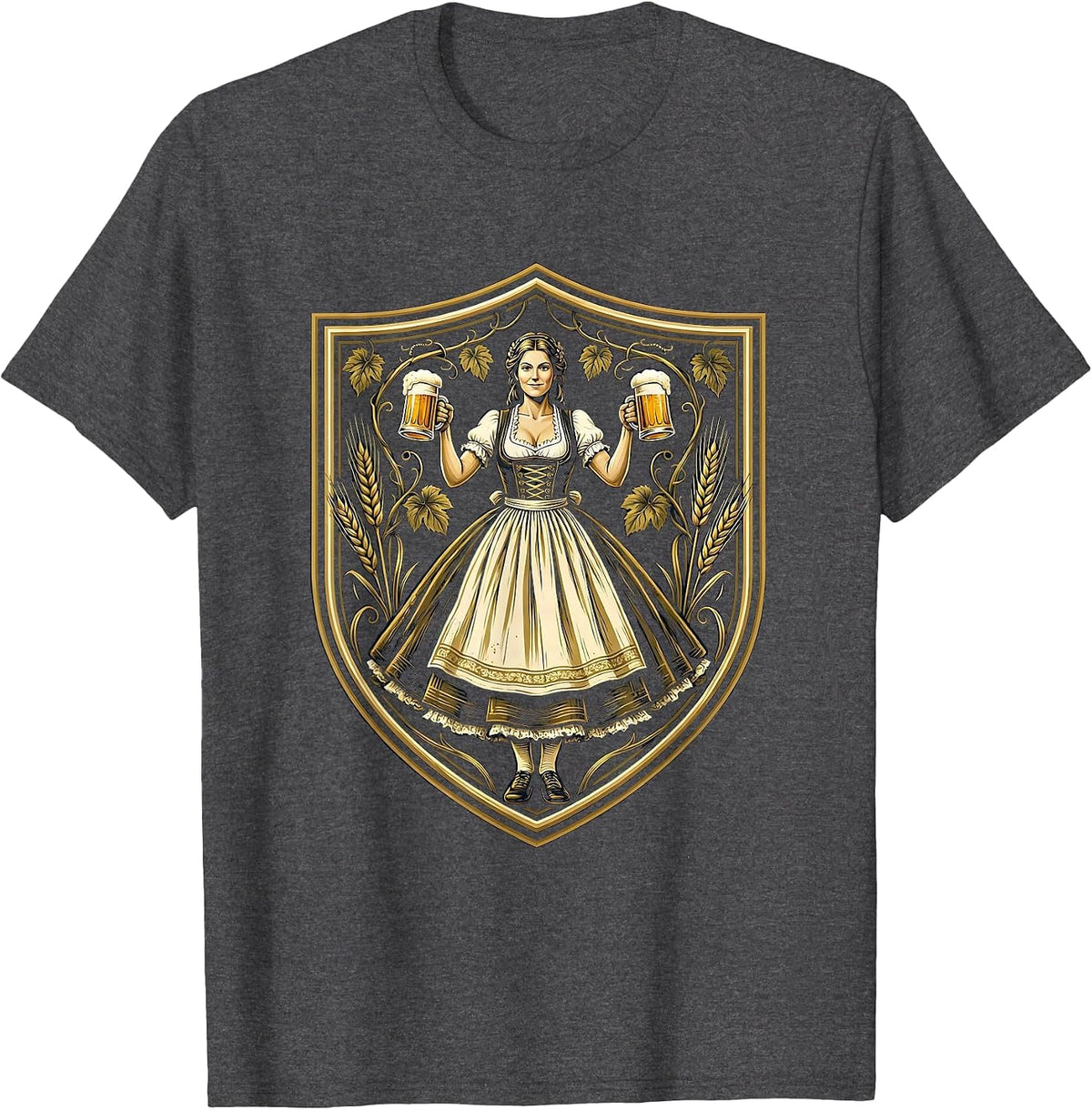 Men's Dirndl Beer Stein Oktoberfest Illustration T-Shirt - Dark Heather Grey