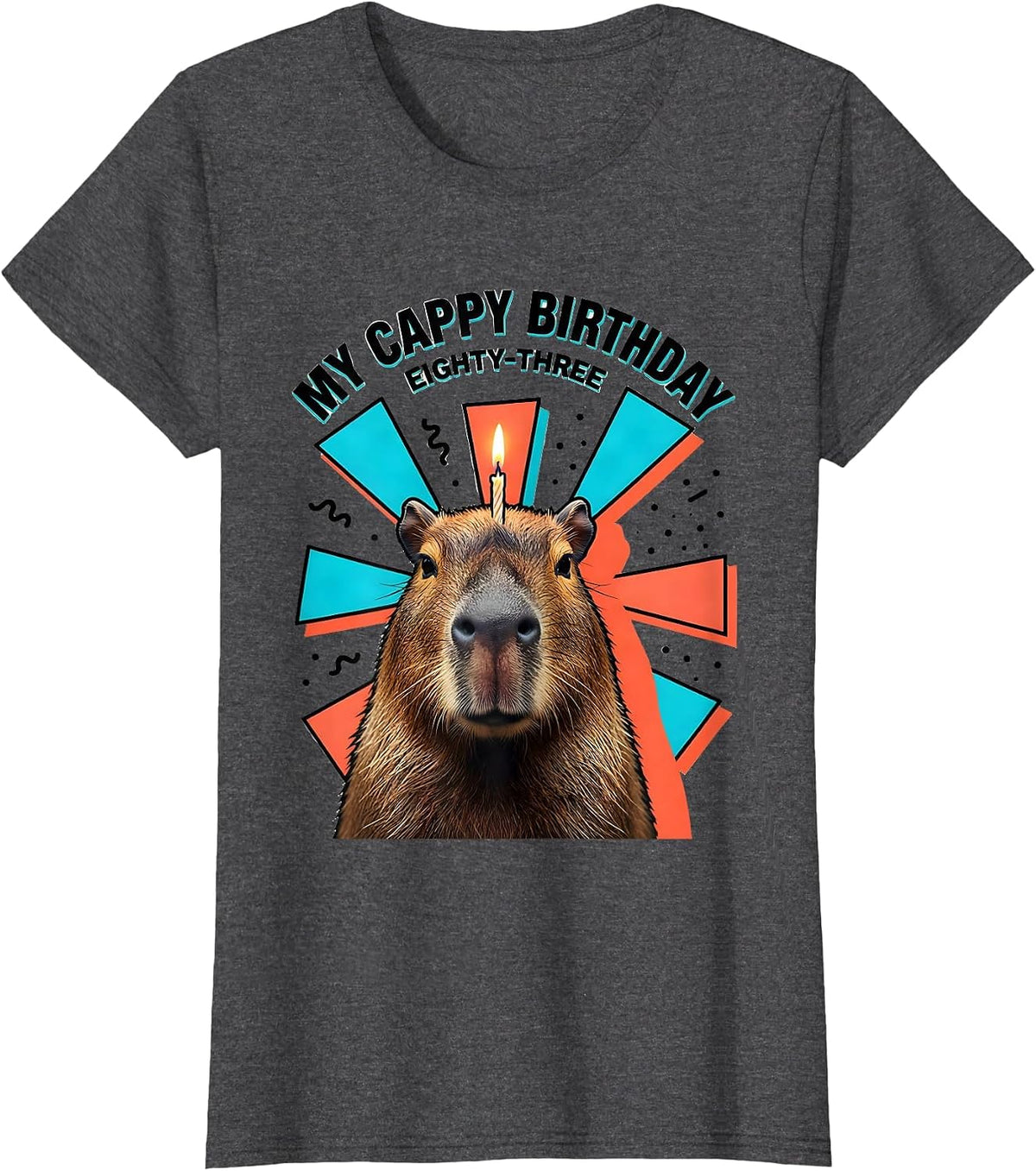 Women's My Cappy Birthday Eighty-Three Kawaii Capybara Birthday Gift T-Shirt - Dark Heather Grey