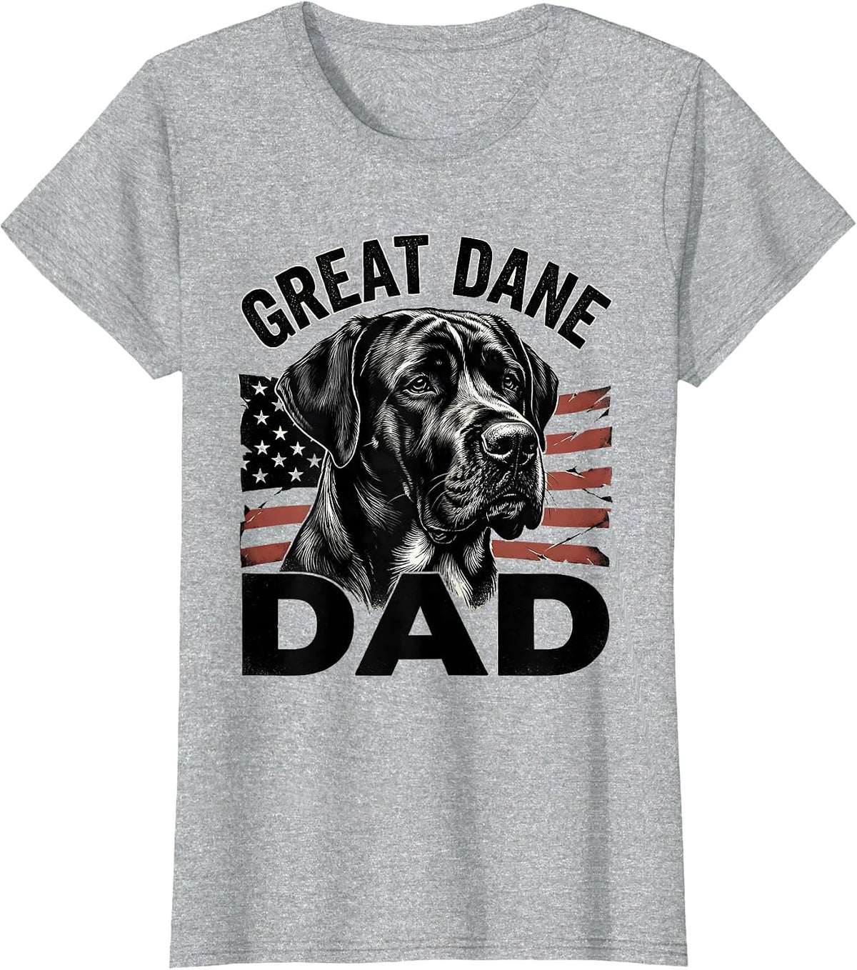 Women's Great Dane Dad Patriotic Dog Breed Dad American Flag 4th T-Shirt - Heather Grey