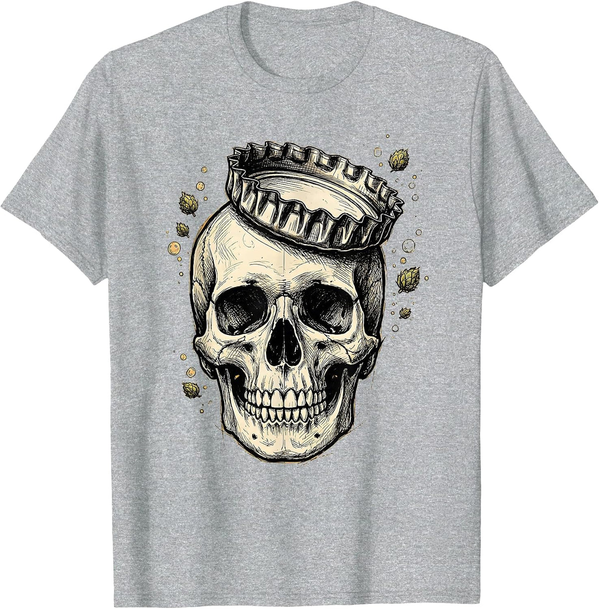 Men's Skull Beer Bottle Cap Crown Graphic T-Shirt - Heather Grey