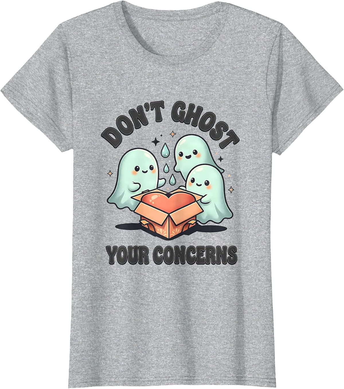Women's Don't Ghost Your Concerns Cute Kawaii Ghost Mental Health T-Shirt - Heather Grey