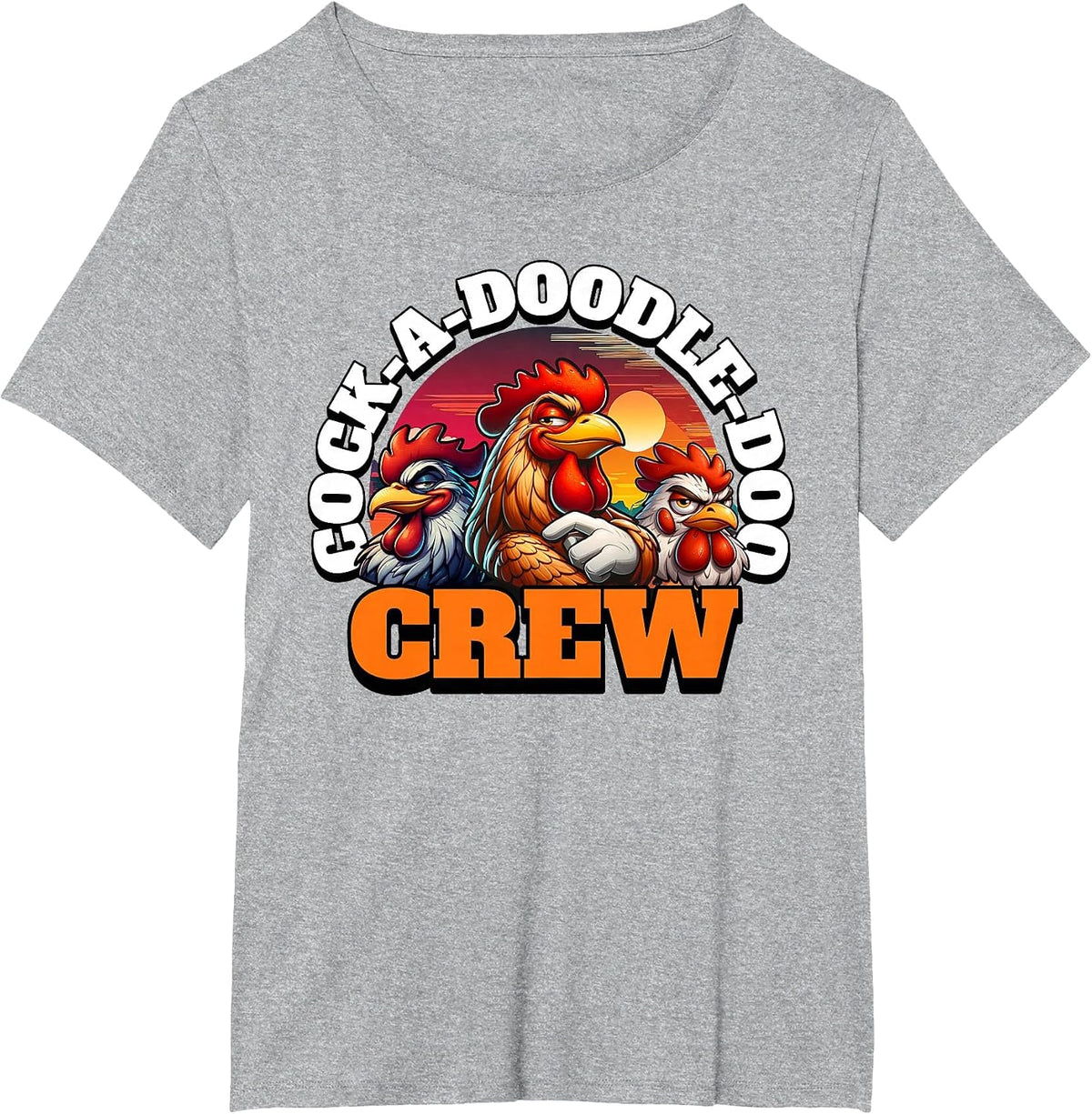 Funny Rooster Cock-a-Doodle-doo Crew T-Shirt - Heather Grey