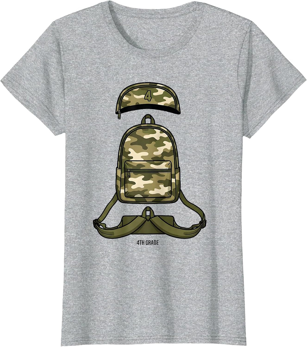 4th Grade Camo Back To School Boy Teacher Grade Level T-Shirt - Heather Grey