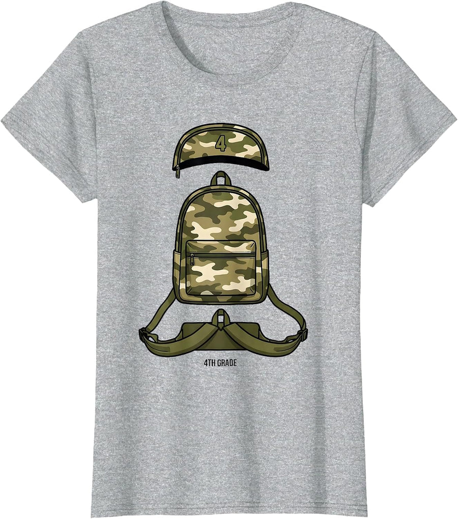 4th Grade Camo Back To School Boy Teacher Grade Level T-Shirt - Heather Grey