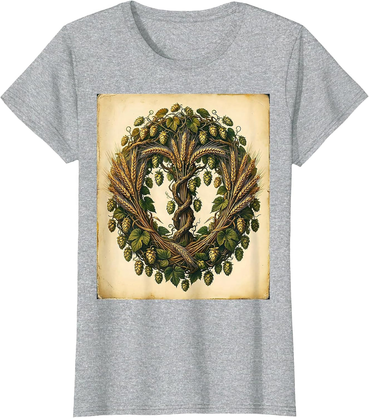 Women's Hop Vines and Wheat Stalks Beer Lover Graphic T-Shirt - Heather Grey