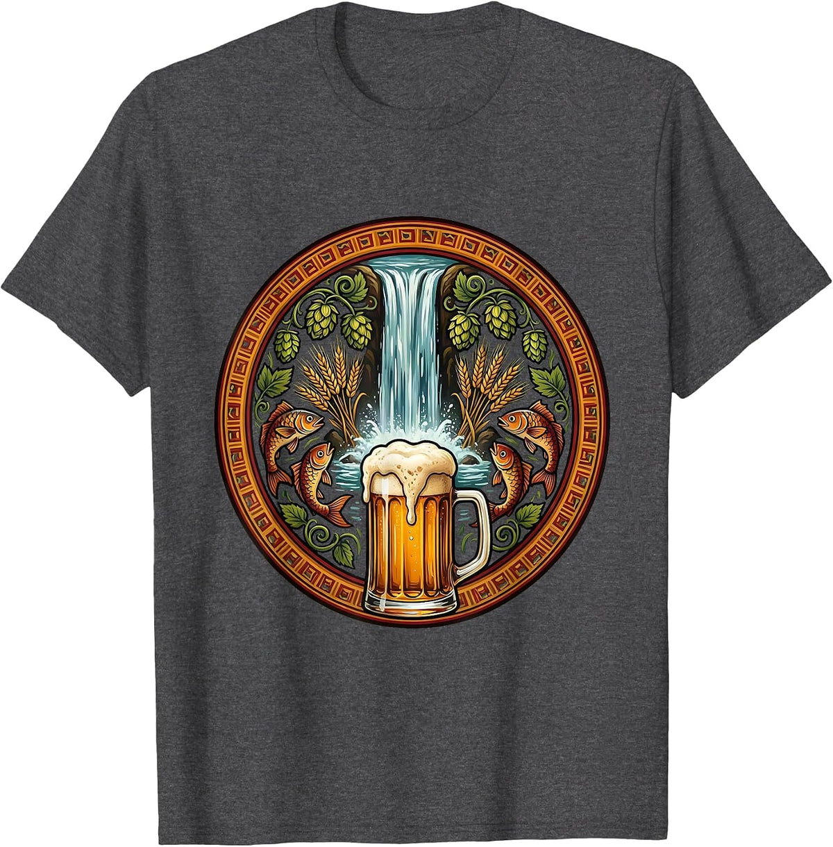 Waterfall Pint Glass Beer Graphic Tee T-Shirt - Dark Heather Grey