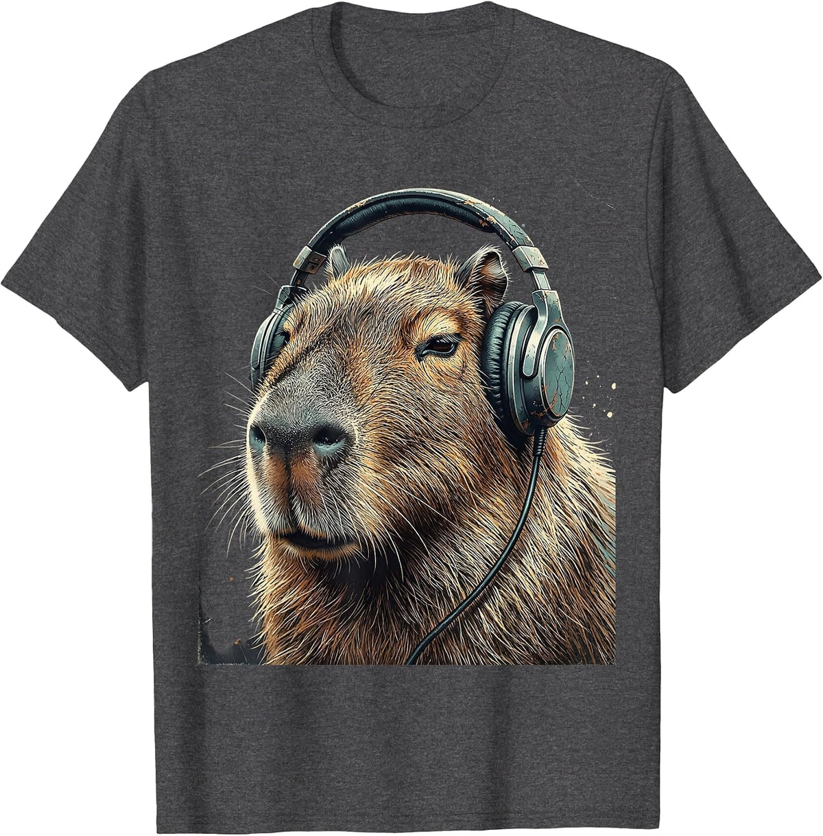 Men's Capybara Gamer Distressed Meme Humor T-Shirt - Dark Heather Grey