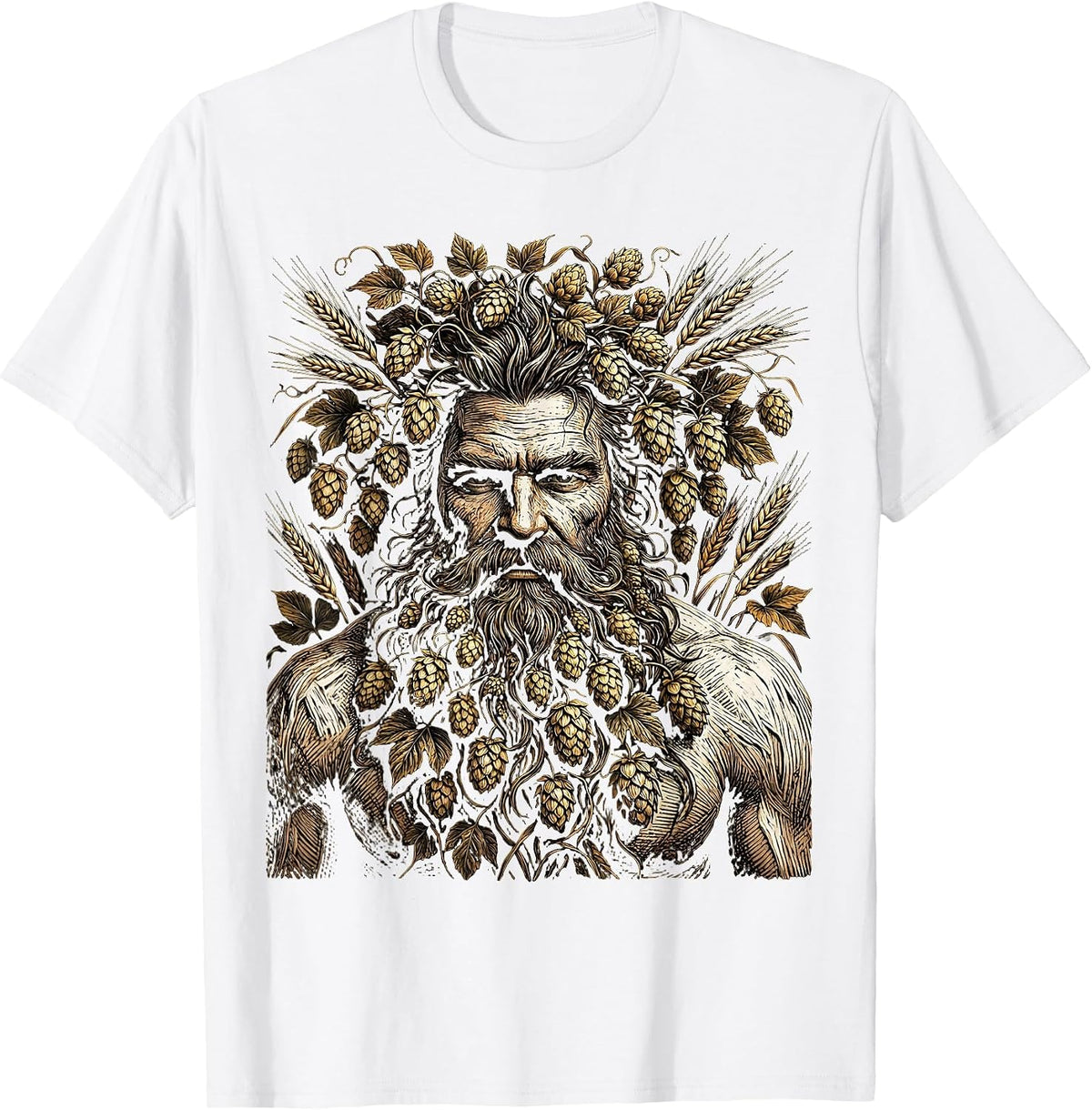 Men's Wild Beard Beer Lover Hops and Barley Graphic T-Shirt - White