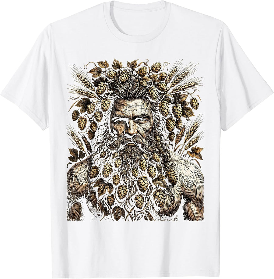 Men's Wild Beard Beer Lover Hops and Barley Graphic T-Shirt - White