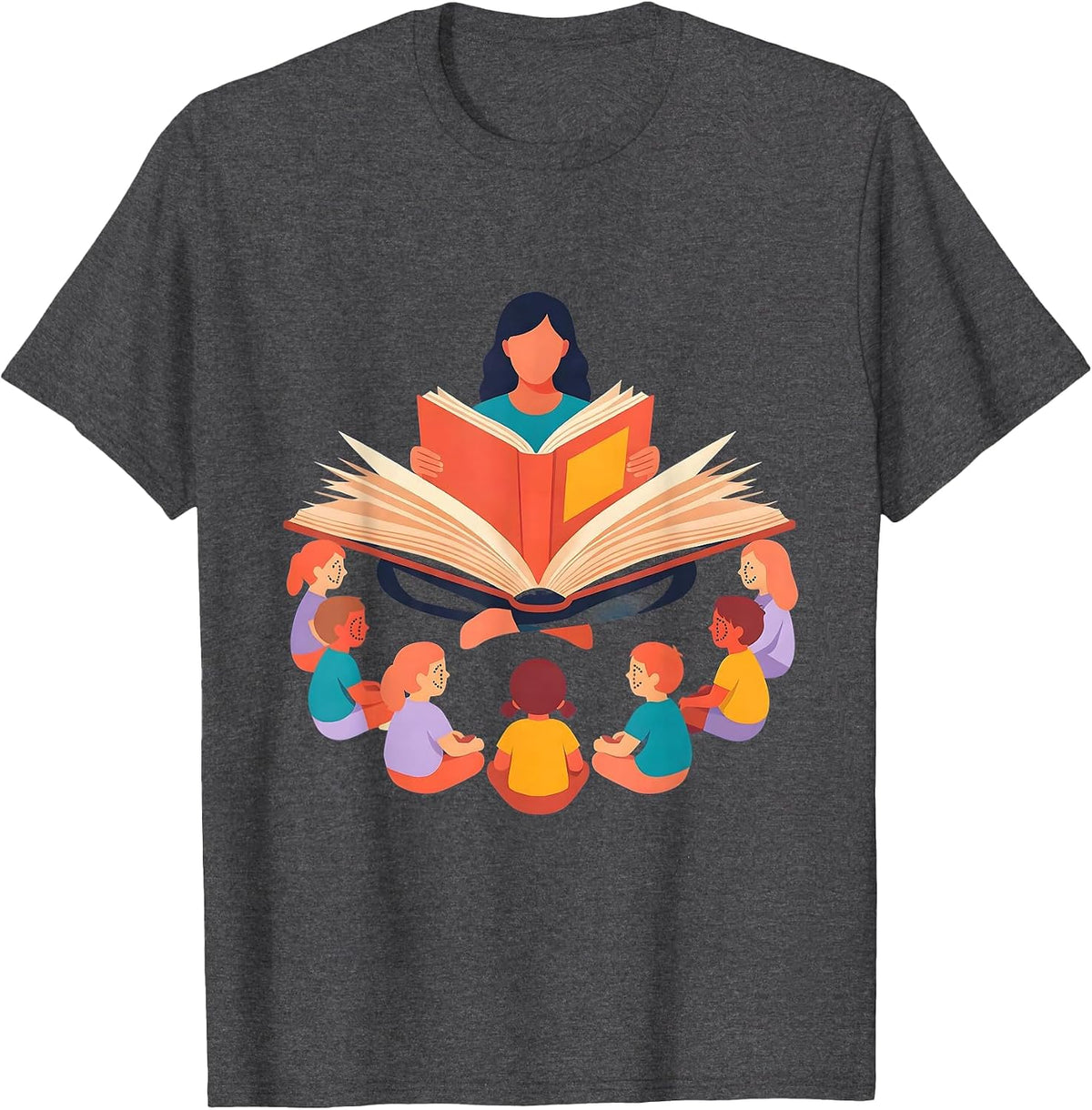 Men's Preschool Teacher Reading to Children Graphic T-Shirt - Dark Heather Grey