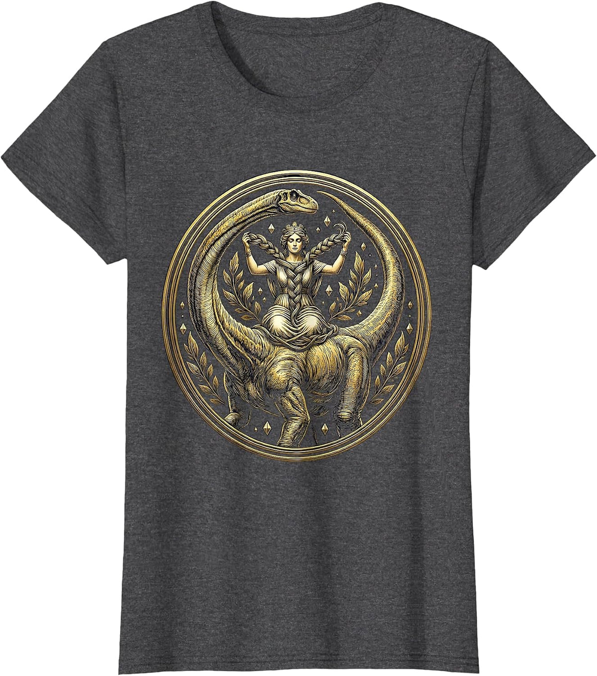 Women's Braiding the Brachiosaurus Dinosaur Graphic T-Shirt - Dark Heather Grey