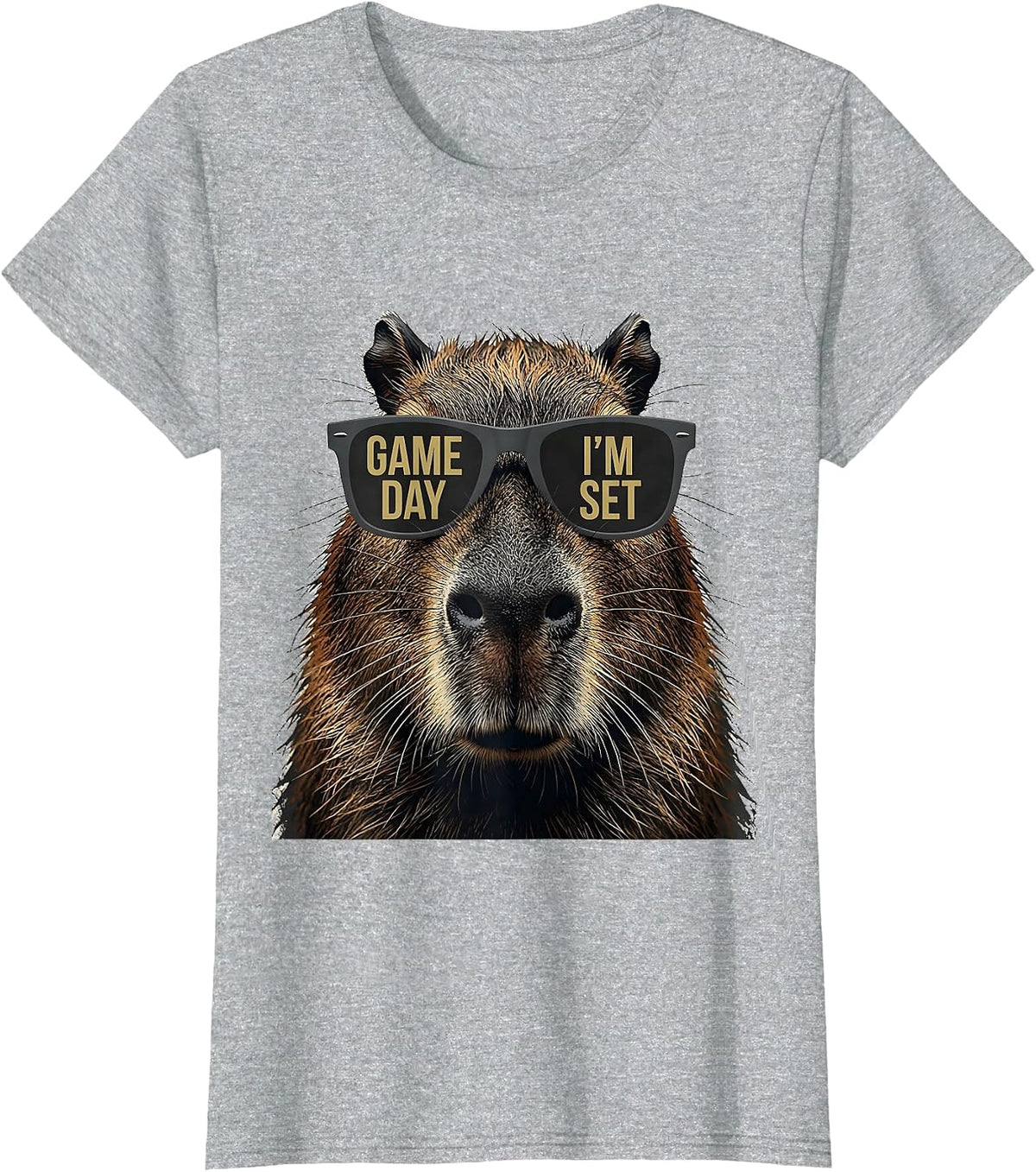 Women's Game Day, I'm Set Distressed Capybara Animal Mascot T-Shirt - Heather Grey