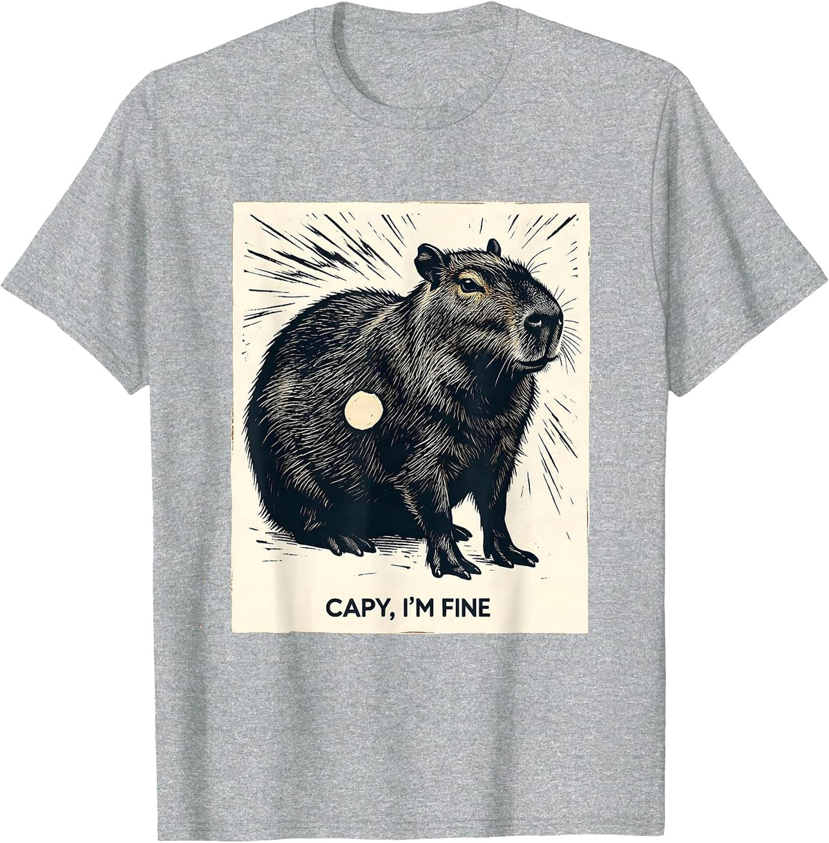 Men's Capy, I'm Fine Funny Capybara Animal Meme Humor T-Shirt - Heather Grey